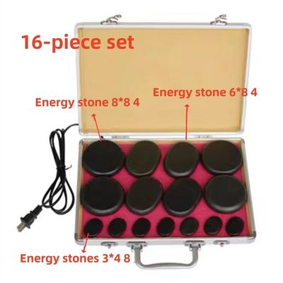Logotipo personalizado Disponible en el Spa Masaje con piedras calientes Esencial con 18 piedras de energía de basalto y caja de calentamiento de aluminio