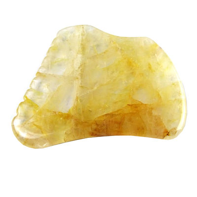 Equipo de masaje corporal con tabla de raspado de gua sha de cítrico amarillo y piedra de guasha de cristal amarillo