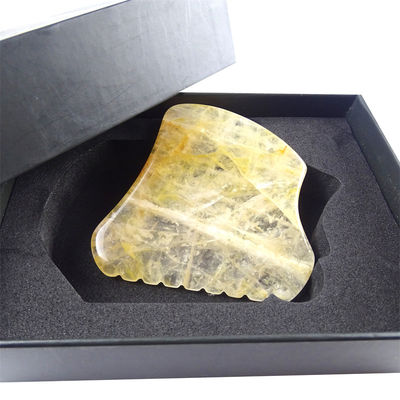 Equipo de masaje corporal con tabla de raspado de gua sha de cítrico amarillo y piedra de guasha de cristal amarillo