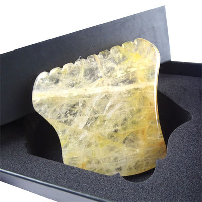 Equipo de masaje corporal con tabla de raspado de gua sha de cítrico amarillo y piedra de guasha de cristal amarillo