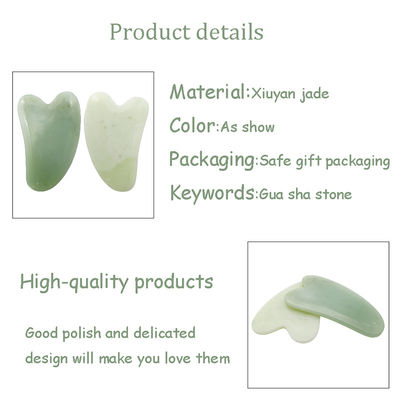 Xiuyan Jade Guasha Tabla para cuidado de la piel del rostro y el cuerpo Forma del corazón Gua Sha herramienta de masaje para aliviar las tensiones musculares