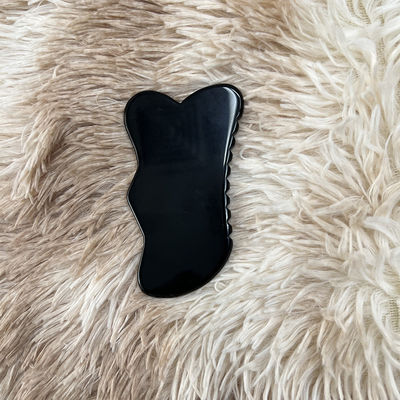 Masajeador Facial Obsidiano Guasha Hermoso Masaje Raspado Obsidiano Negro Masajeador Facial Acupuntura Gua Sha Eye Face Board Herramienta SPA