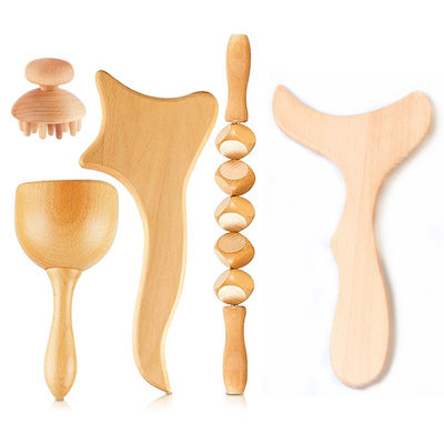 Terapia corporal Rollo muscular de madera Conjunto de 5 piezas Masajista de madera para Maderoterapia Anticelulitis Drenaje linfático Alivio del dolor