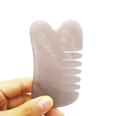 Artesanía hecha a mano rosa natural de cuarzo Gua Sha raspado de masaje peine de pelo Guashsa para la cabeza modo de masaje No abkgs-030
