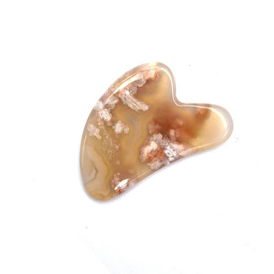 Masajista corporal de forma natural del corazón flor de cerezo Ágata Gua Sha Cuidado de tablero Guasha Herramienta de masaje con logotipo personalizado