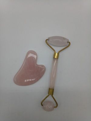 Cuidado natural Jade Stone Roller Set para masajeador de la piel facial Gua Sha herramienta relajante anti-envejecimiento lucha contra las arrugas cuarzo rosa