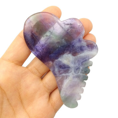 Fluorito natural del arco iris con herramientas de masaje de raspado de Gua Sha colorido 95 * 55mm