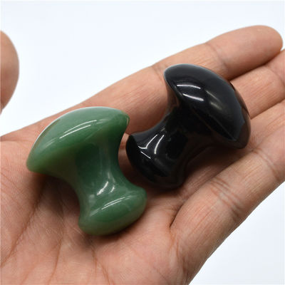 Kit de masaje de piedra de jade natural pulida con Aventurina verde en forma de hongo y piedras de obsidiana negra para Gua Sha