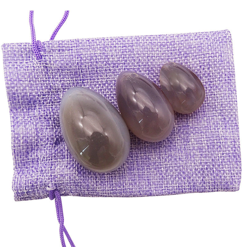 Set de huevos Yoni para curar huevo de ágata gris pulido Kaigl Vagina Dumbbell Yoni Piedra de masaje 3 tamaños para bienestar íntimo