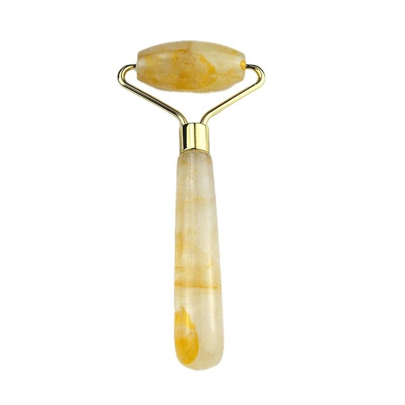 128*58mm Roller amarillo de cítrico de piedra natural real masajeador facial de hielo Roller de rostro soldado área de masaje lisa