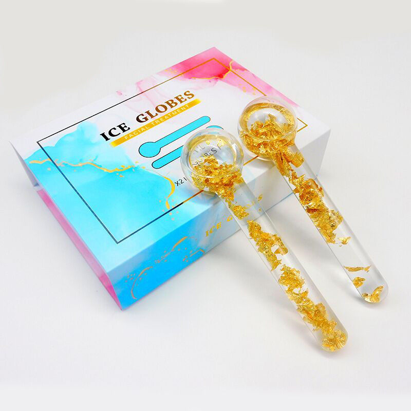 Globos de hielo de enfriamiento 24K Oro Roller de masaje facial para rutinas de belleza diarias para reducir la hinchazón facial y las ojeras