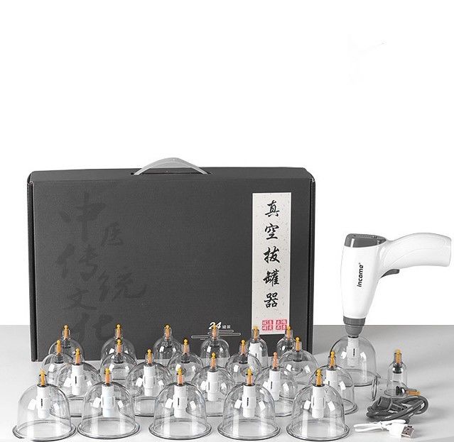 Herramientas de masaje tradicionales chinas 24pcs Copas Anti celulitis Conjunto de ventosas eléctricas de vacío Gua Sha Terapia de ventosas con tubo de extensión de pistola de bomba
