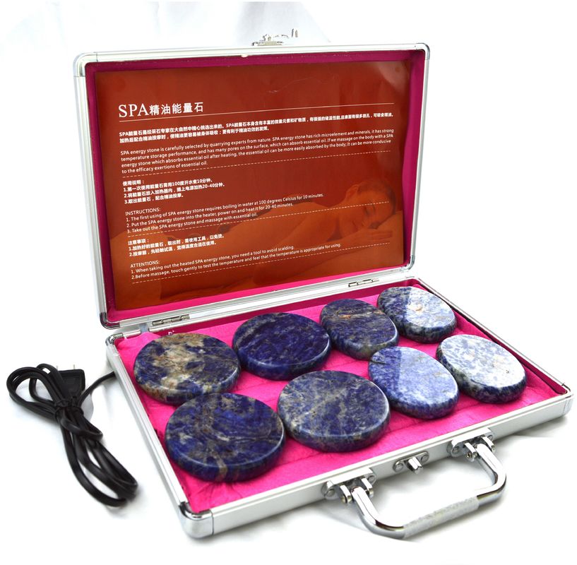 Cuidado de la salud personal Blue Soddlite 8pcs Piedra de masaje en caja de calentamiento de aluminio con piedras de energía de masaje térmico