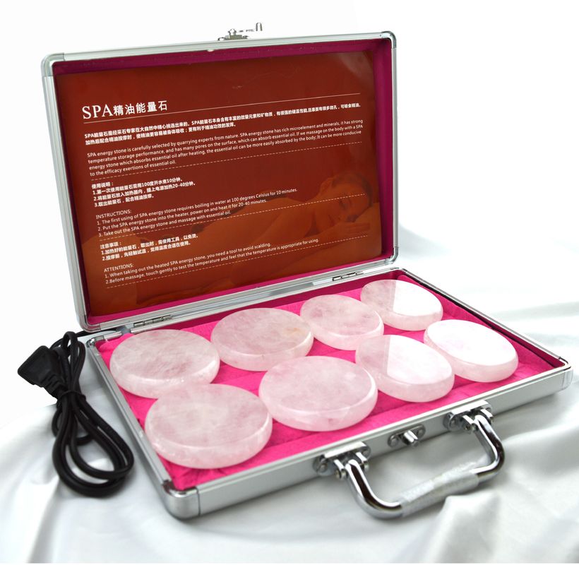 Masaje corporal Piedra de cuarzo clara Gua Sha 8pcs Guasha Conjunto con caja de calefacción Masaje térmico Piedra de energía