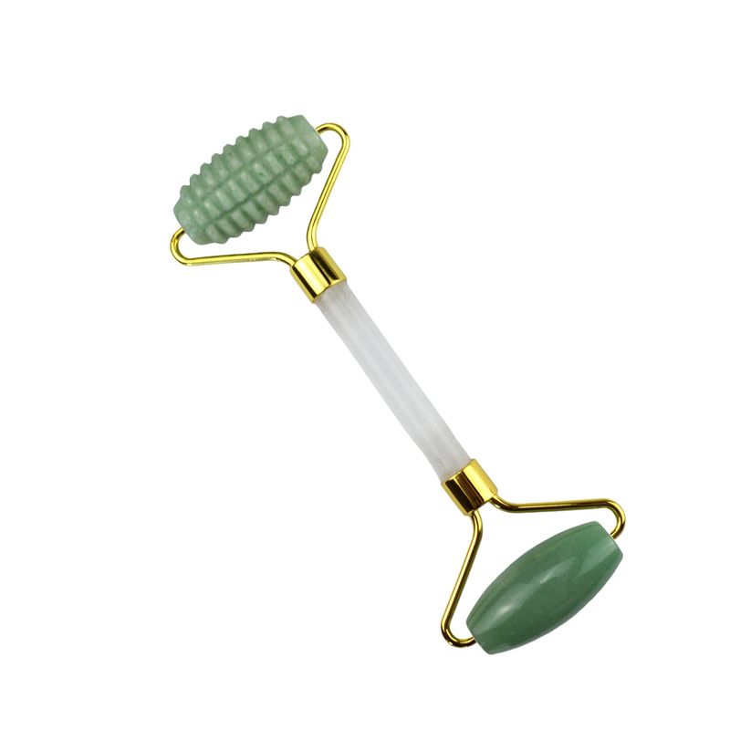 Logotipo personalizado Verde Aventurine Facial Jade Roller Gua Sha Herramientas de mango de cristal Masajista para masaje de cara ojo cuello en 2024