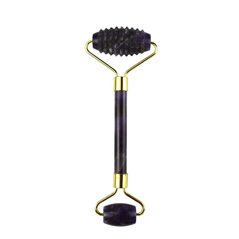 Equipo de masaje facial Ametista púrpura Gua Sha Roller de jade para cuello Roller Guasha Herramienta de masaje personalizada en embalaje de caja