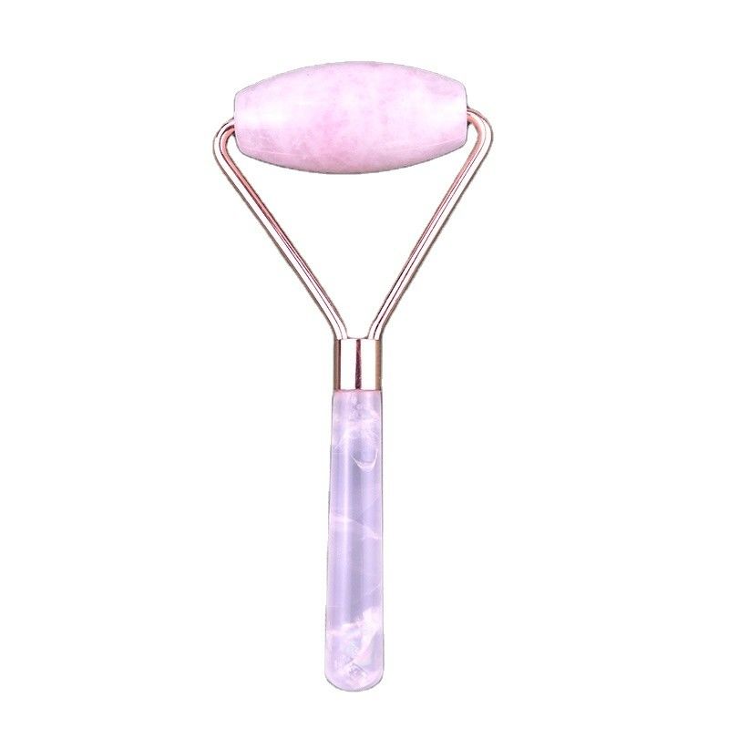 Roller de masaje de cara de cuarzo rosa natural Gua Sha Jade Roller para la cara terapia antienvejecimiento color rosa masajeador facial