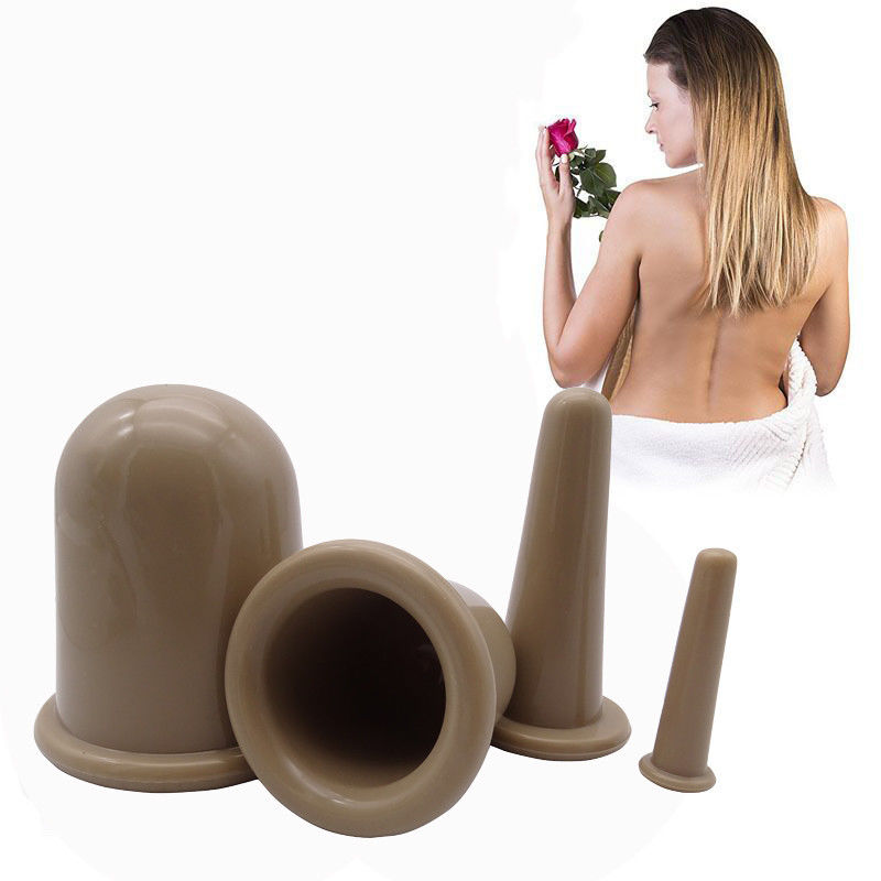 Khaki 4 piezas cuerpo de succión de silicona al vacío y conjunto de ventosas faciales para cuidado de la salud en el hogar Logotipo personalizado aceptado