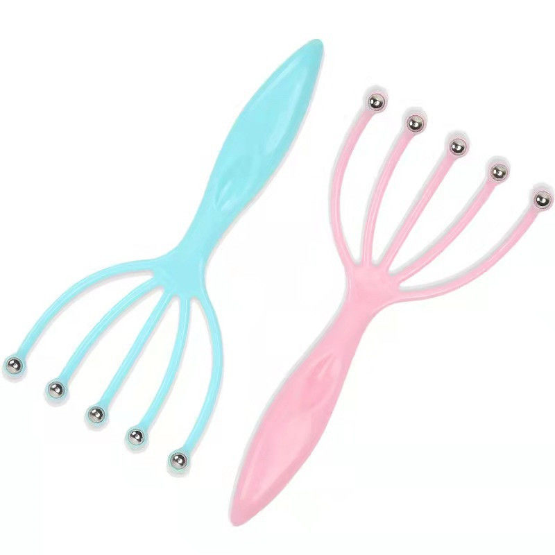 Azul/Pink Five Claw Head Massager Bola de acero para relajación del cuero cabelludo Herramientas de masaje para aliviar el dolor de cabeza 100 g Herramientas de dragado meridiano