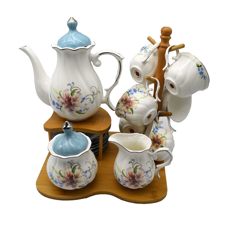 Encantador tema floral de porcelana china juego de té en color blanco Perfecto para regalos de boda 23*22/15*10/6.5*14.5/11*12.5cm