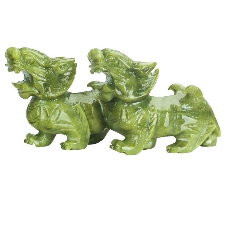 Características regionales Pareja de Jade Natural Pixiu Oficina del hogar Feng Shui Jade Artesanía de talla de Jade Ornamentos de Jade Feng Shui Pixiu