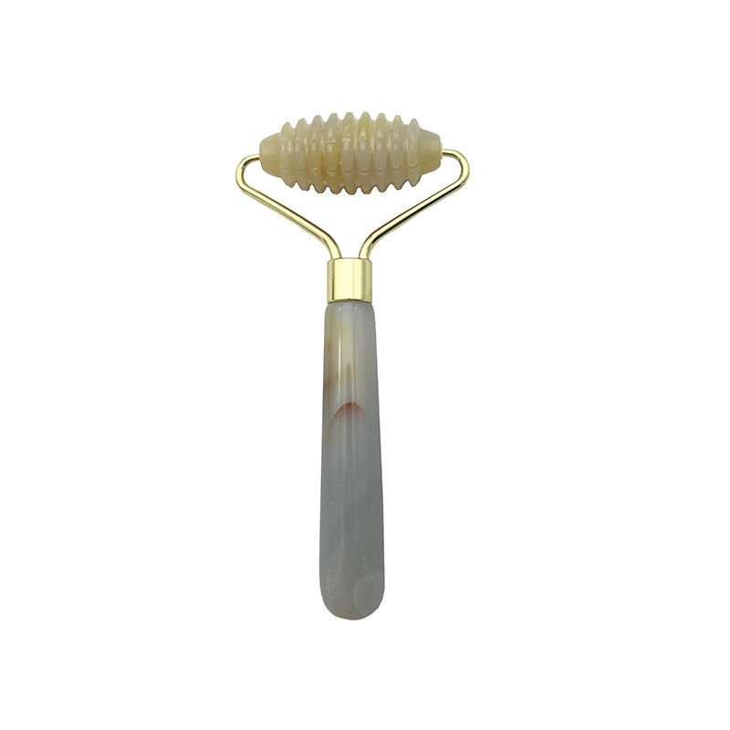 Logotipo del cliente 100% de color gris natural Agate Roller Jadeite Crystal Beauty Container Bastón de masaje Equipo de cuidado de la salud facial