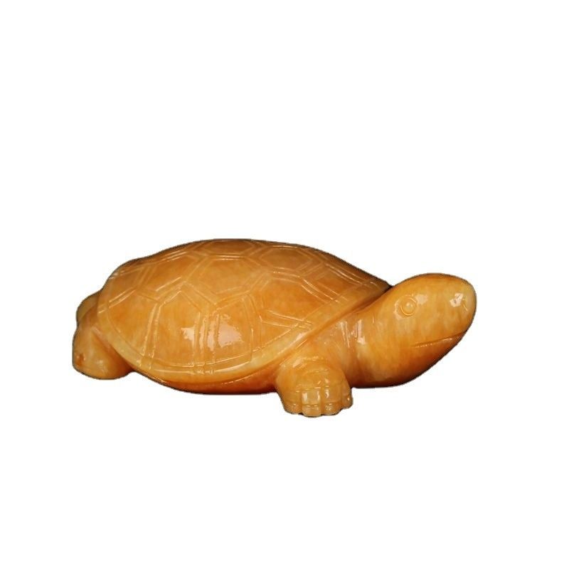Estilo Feng Shui Polished Yellow Jade Tortuga de piedra preciosa Escritorio de tallado Totem