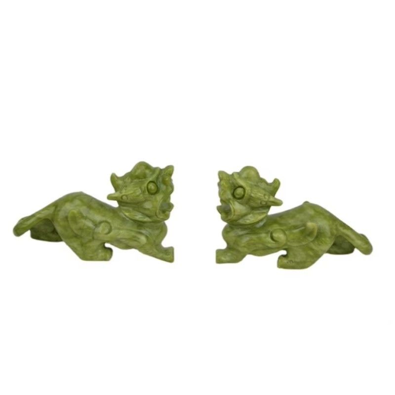 Artesanías verdes Feng Shui Decoraciones para el hogar Jade natural pulido Pixiu Ornamentaciones Pareja de 2 con y método de impresión Otros