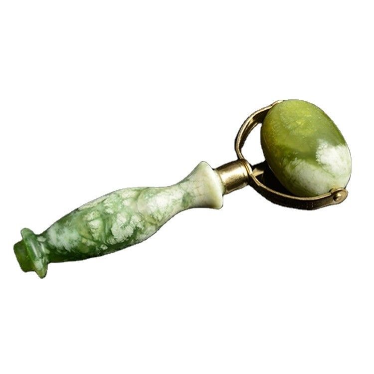 Roller facial de jade verde de Xiuyan Gua Sha Roller de masaje de jade de metal soldado para herramientas de belleza Masajeador facial