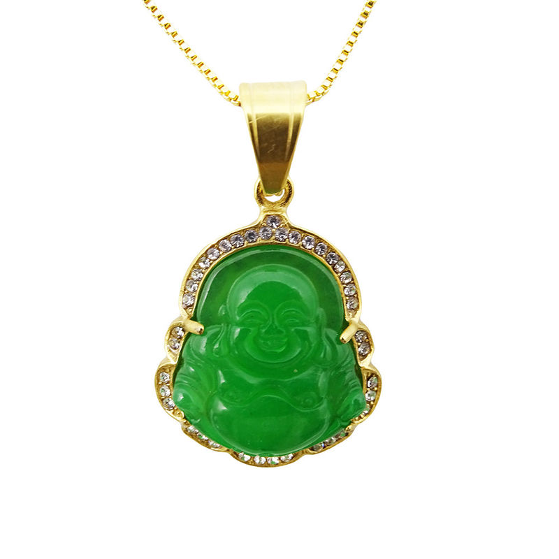 El tema del budismo grabado tipo de tallado de la suerte de la risa de Buda colgante cadena de collares amuletos joyas para hombres mujeres niños