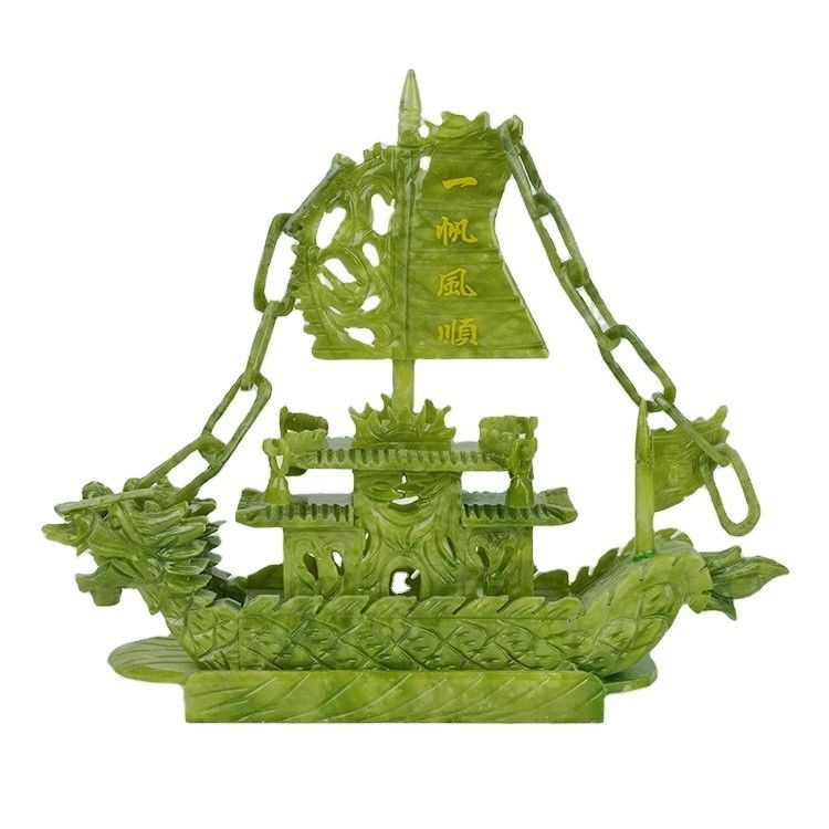 Artesanía de 28 cm decoración china de buena suerte de piedra de jade embarcaciones de dragón artesanales para adornos / regalos