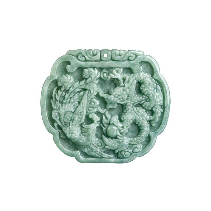 Tema de amor colgante de jadeita natural colgante en estilo Feng Shui con dragón auspicioso y fénix