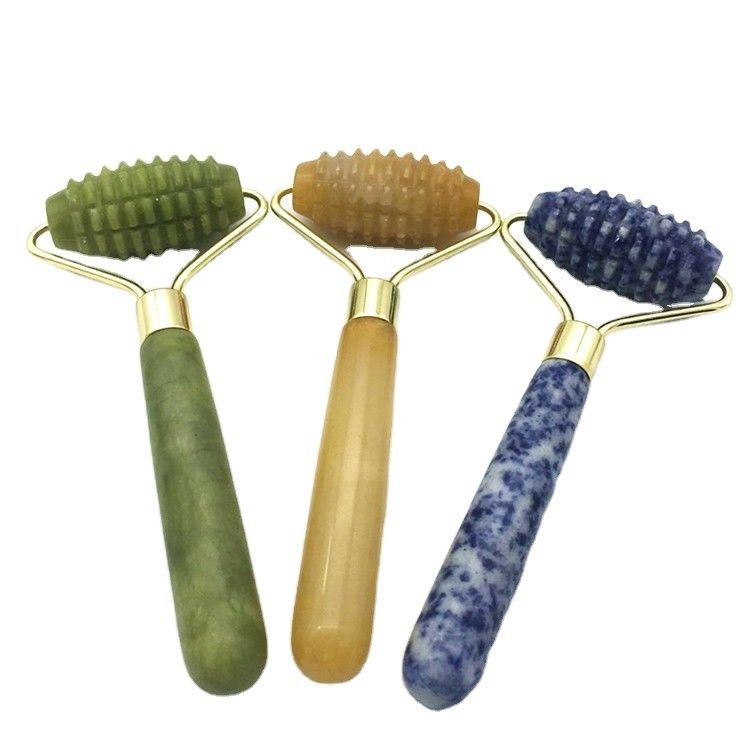 Envases de piedra preciosa verde natural con puntas de jade Guasha para masajes faciales de belleza personalizada