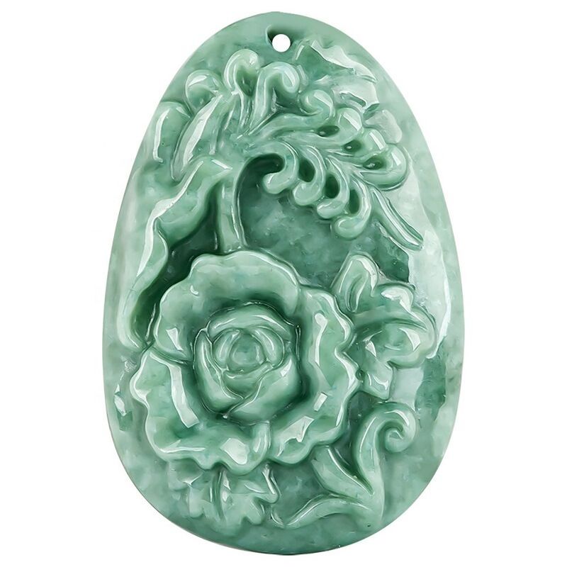Jadeite Peonía Flor Magpie colgante Jade suéter cadena impresionante arte coleccionable para hombres y mujeres