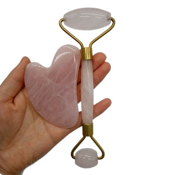 Roller facial anti-envejecimiento y Guasha Set Real 100% de Jade Roller para masajeador de cara reduce las arrugas Rosa de cuarzo masajeador corporal