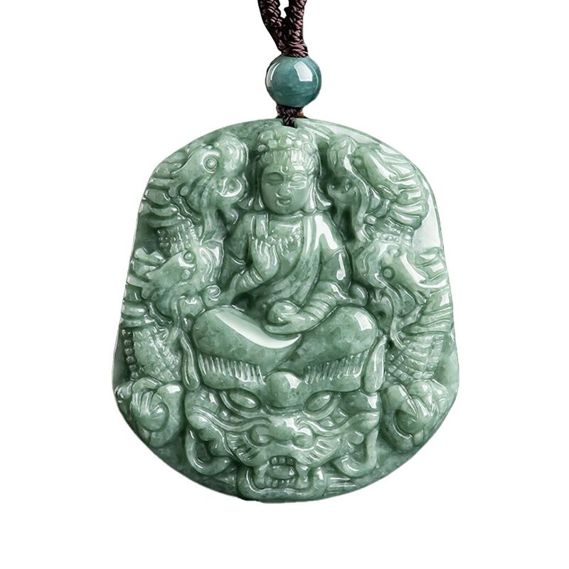 Jade natural tallado Nueve dragones collar de colgante Guan Yin Una adición única a su colección de joyas