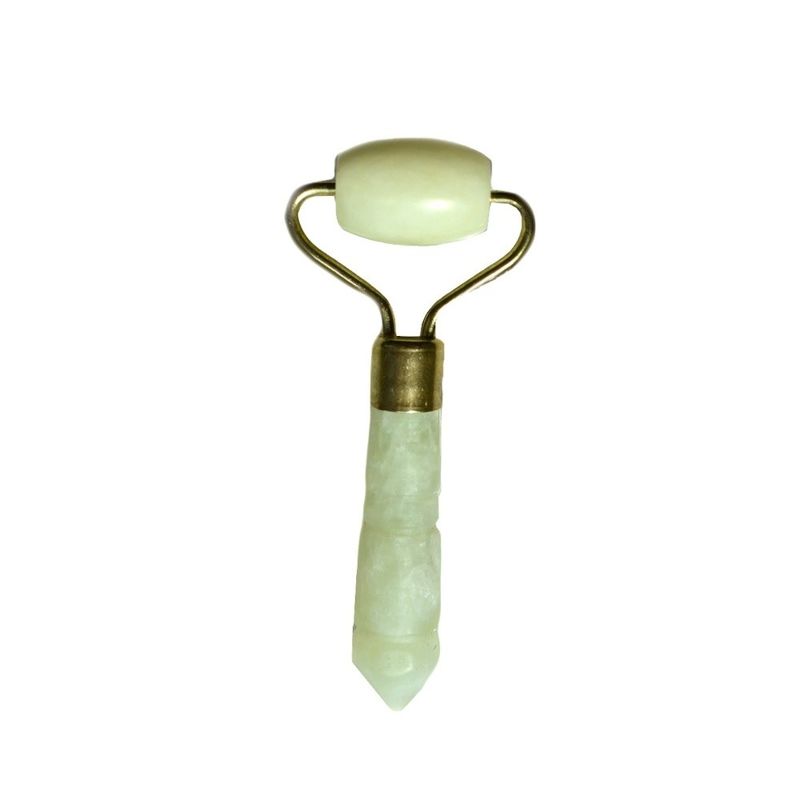 Rollo facial de piedra de jade de plata mini para ojos y cara masaje antienvejecimiento natural rollo de jade verde masajeador facial 110 * 55mm