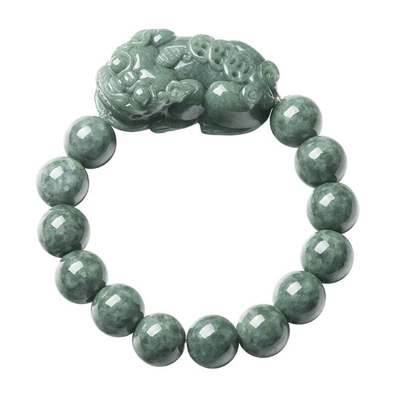 Brazalete de jadeita tallada aceite verde pixiu hombres y mujeres brazaletes de encanto accesorios anillo de regalo de cumpleaños 13mm diámetro de cuentas