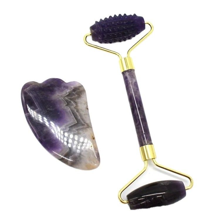 Masaje facial y corporal Guasha herramienta de belleza producto de tendencia 2024 Ametista natural Jade Roller Facial Gua Sha Masajador
