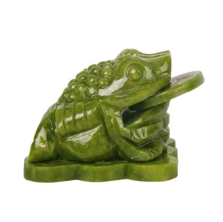 Decoración del salpicadero del automóvil OEM ODM Jade verde natural Sapo Fengshui Rana de dinero Grabado para Rana de la Riqueza de tres patas