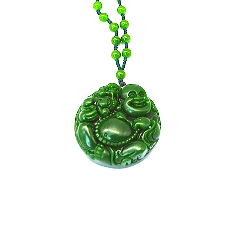 Estilo Feng Shui Características regionales Verde natural Gran Jade Happy Buda colgante collar con cadenas