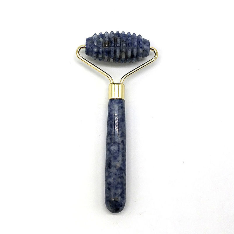 Blue Point Jasper Masajeador facial sin ruido de ruedas de jade de la naturaleza Masajeador de ruedas de jade 128 * 58mm Función de masajeador de cara a la naturaleza