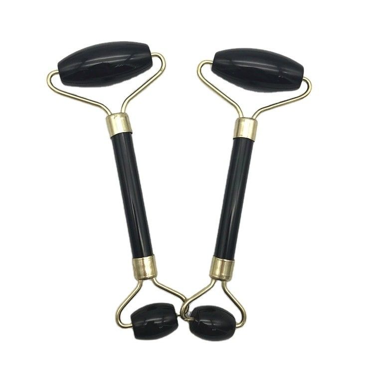 2024 Obsidiano Negro Natural Gua Sha Jade Facial Guasha Roller Massager para el Cuidado de la Cara y el Cuello Belleza por Metal de Plata