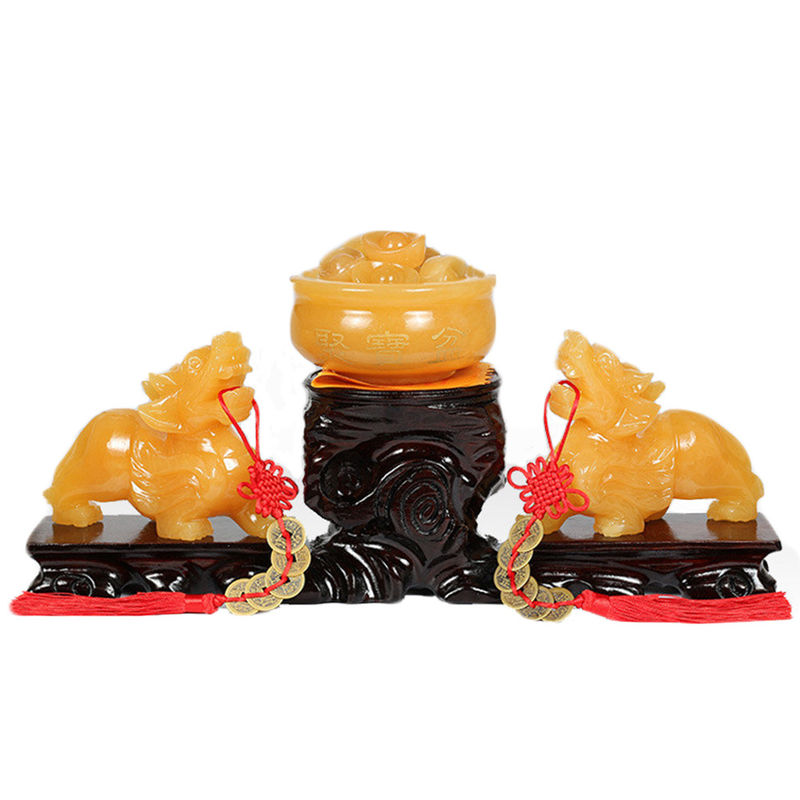 Estatua de jade amarillo Pixiu Fengshui Regalo para la riqueza y la prosperidad
