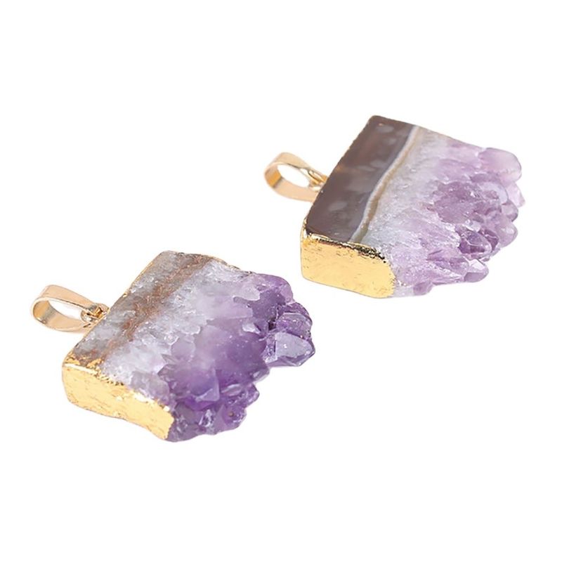 Feng Shui Natural Druzy Quartz Agate Amethyst Collar con colgante dorado y piedras de cristal