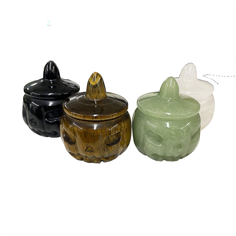 Técnica de grabado cristal natural piedra semipreciosa tallado calabaza perfectamente tallada para la decoración de Halloween