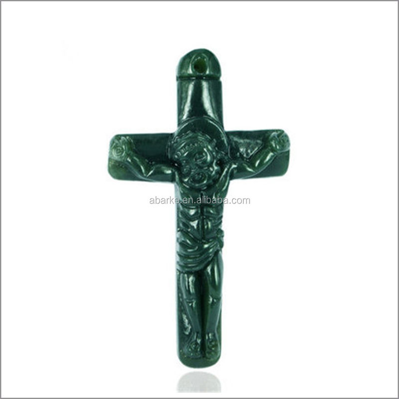 Collar de color verde natural HeTian Jade pendente tallado Jesús Cristo Cruz collar de collar de moda joyas para hombres y mujeres moda