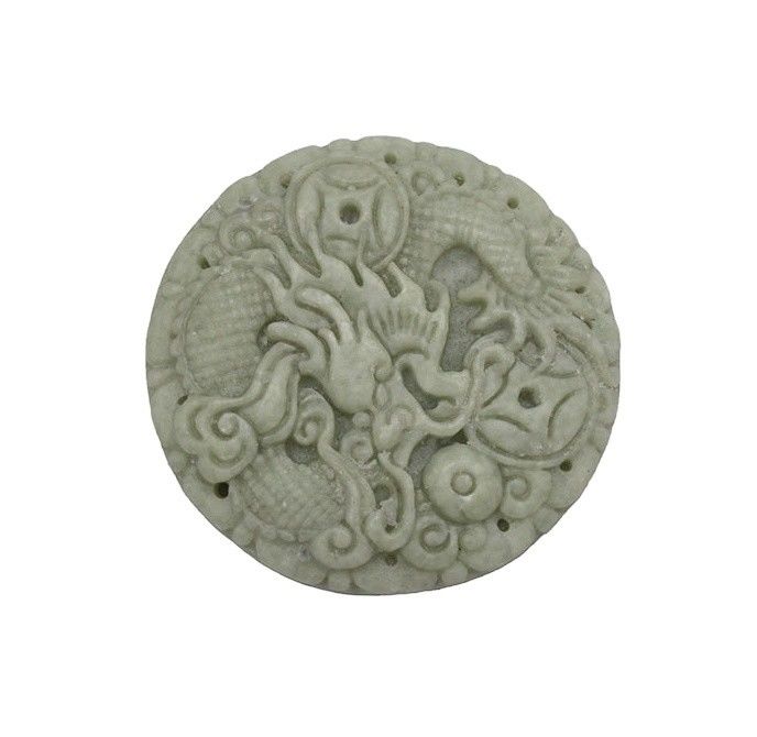 Rondo estilo tradicional chino Birmania Esmeralda jadeita Jade piedra dragón colgante colgante de encanto natural para hombres y mujeres