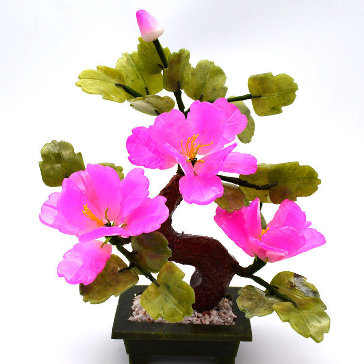 Logotipo personalizado Disponible árboles de flores de piedra de jade de China árboles de cristal de flores decorativas rojas para B2B Marke