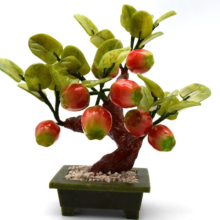 Técnica de grabado Popular China Arboles de cristal hechos a mano Árbol de manzana de cristal Flores de jade Árbol
